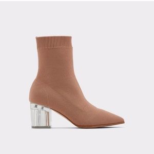 Aldo knit ankle boots clear stacked 2.5” heels pullon